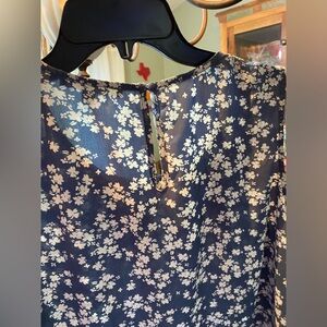 Beautiful sleeveless blouse slate blue with cream flowers